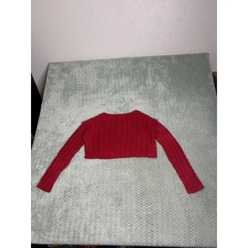 Free People Red Cable Knit Cropped Sweater XS